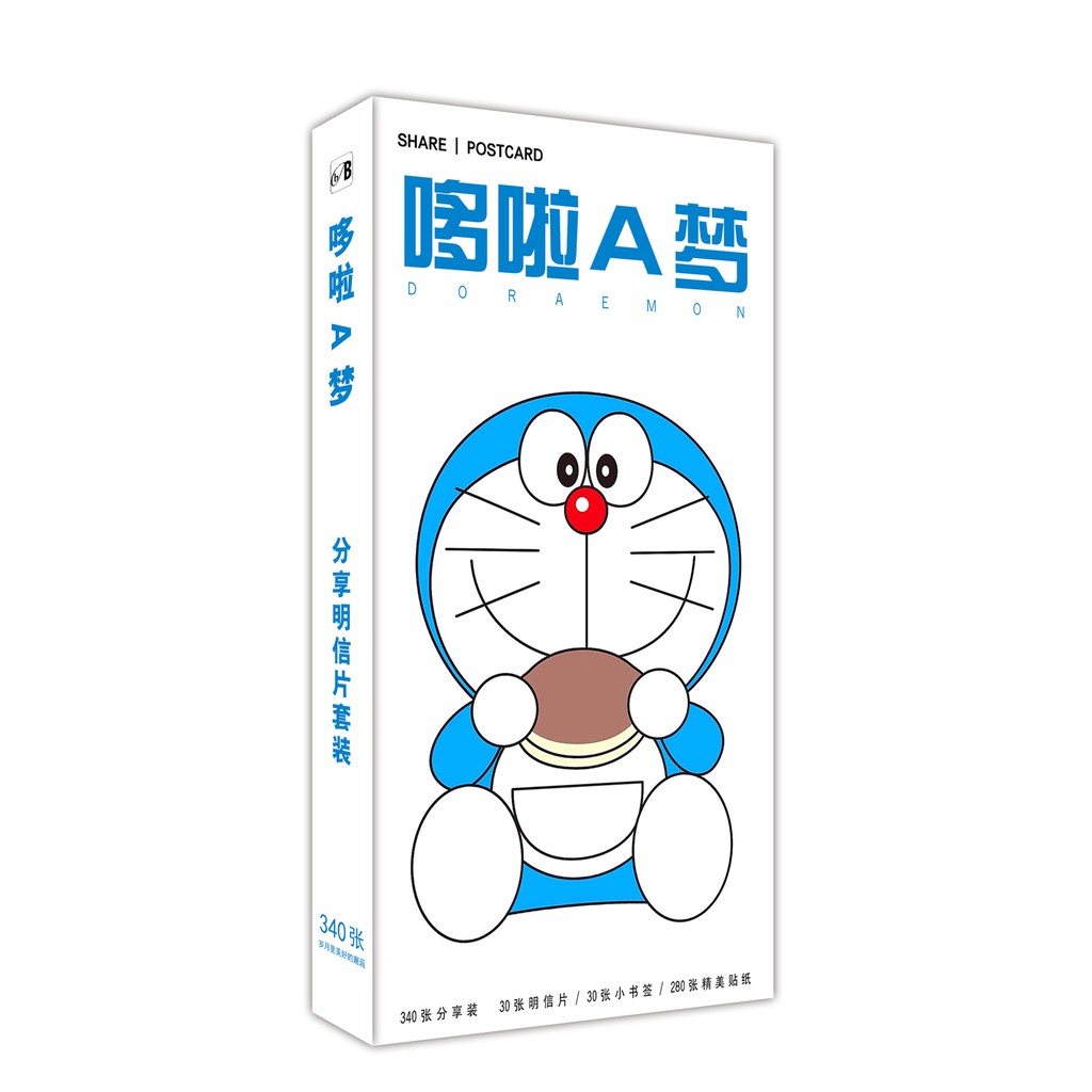 Hộp Postcard Bưu thiếp (Trọn bộ 340 Hình có Sticker) Anime/Manga Doraemon Chú mèo máy thần kì