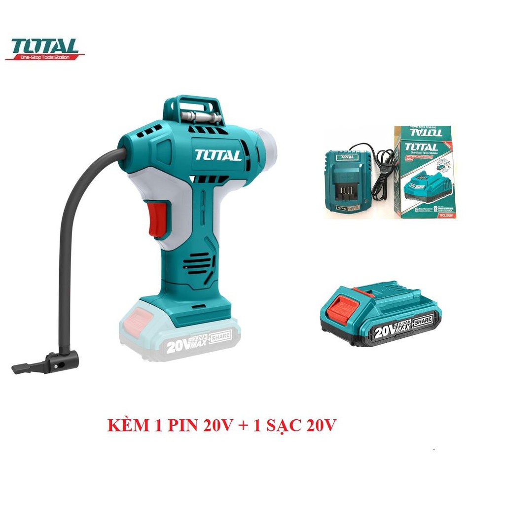 Máy bơm hơi / bơm lốp cầm tay tự động dùng pin Li-on Total TACLI2001