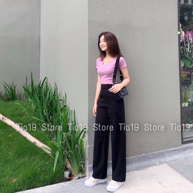 Quần ống suông ulzzang 96cm. Quần culottes ống rộng đen hack dáng ( ẢNH THẬT)