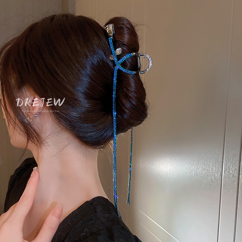 Kẹp tóc DREJEW tua rua phối hình hoa hồng bằng kim loại cao cấp cho nữ