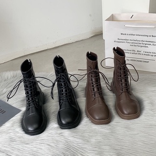 Boots nữ da , boots nữ ulzzang dây phong cách