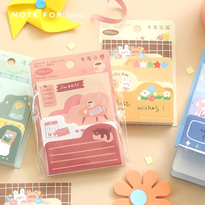 Giấy note ghi chú CARD LOVER 100 tờ xếp tầng chủ đề cuộc sống hàng ngày