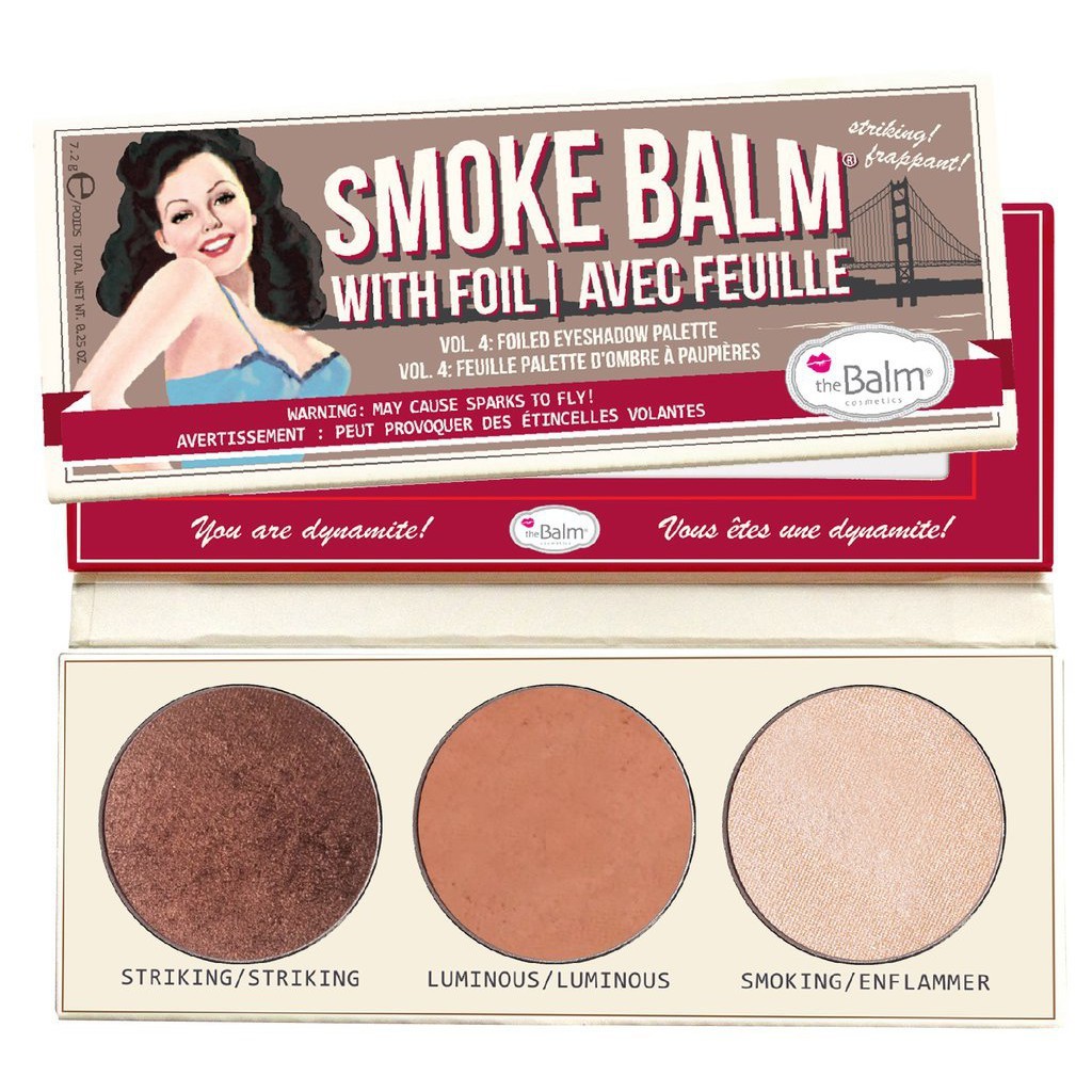 Bảng phấn mắt mini 3 ô THE BALM Smoke Balm With Foil Vol 4 Foiled Eyeshadow Palette, 1 ô Nude Beach Vol 3 mini Brave