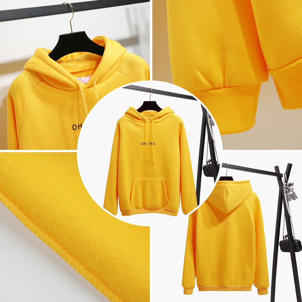 Áo Hoodie Nữ Có Mũ Nỉ Bông Êm Ái In Chữ Oh Yes Trẻ Trung Có Size Cho Cả Nam Và Nữ - MSP T28W