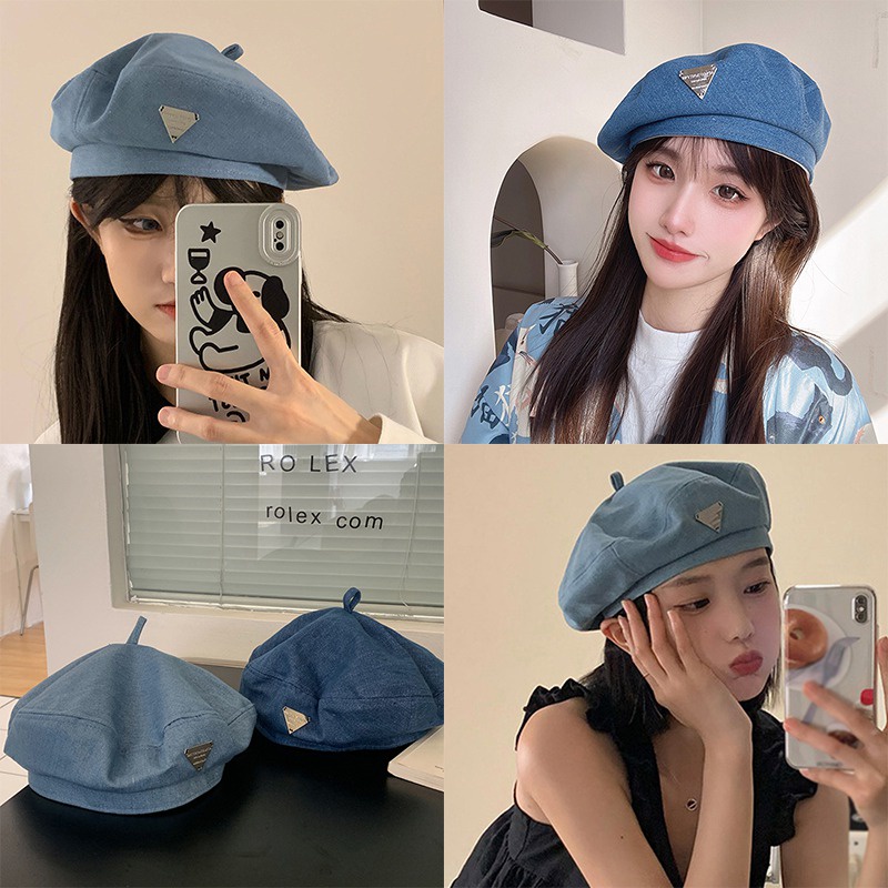 Mũ Beret Denim Mỏng Phong Cách Hàn Quốc Cho Nữ