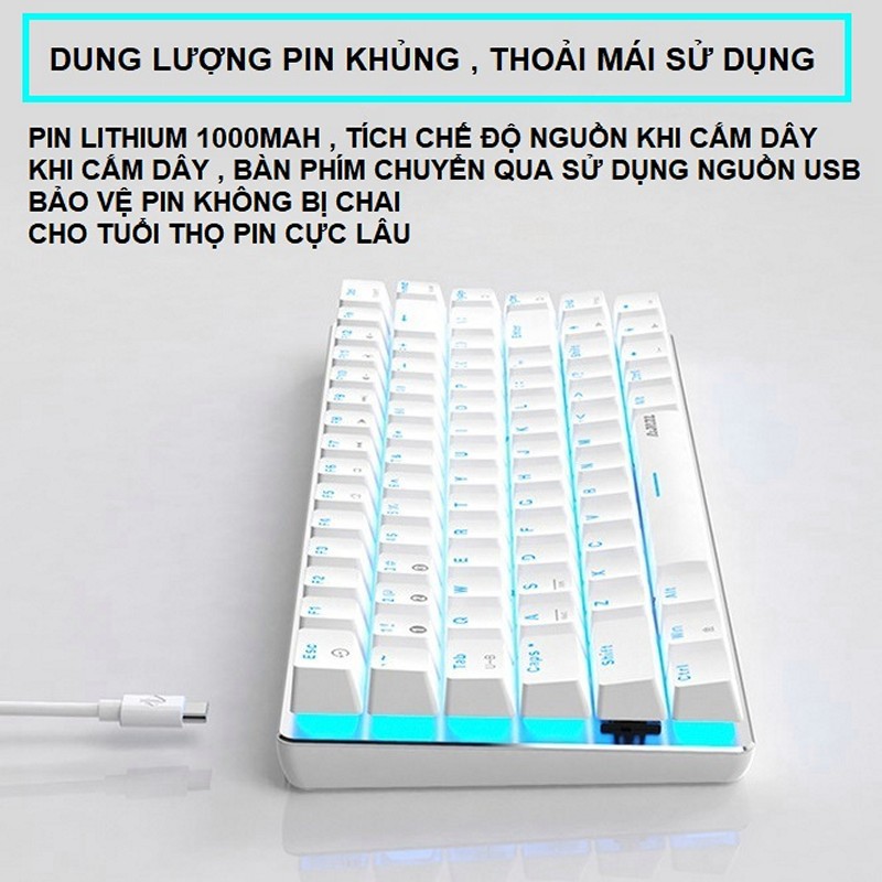 [Mã 33ELSALE hoàn 7% đơn 300K] Bàn Phím Cơ mini không dây Bluetooth 5.0 Ajazz AK33 WhiteChống ồn