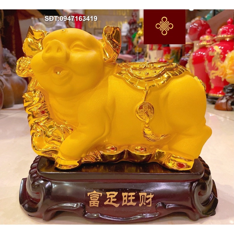 Tượng Heo phong thuỷ màu vàng bóng/kim sa