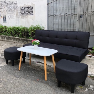 Ghế sofa giường đa năng bọc vải màu đen _ Nguyên bộ bàn ghế phòng khách đa năng nhỏ gọn bọc vải