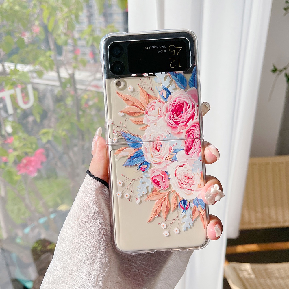Ốp Điện Thoại Trong Suốt Họa Tiết Hoa Nhỏ Dễ Thương Cho Samsung Galaxy Z Flip 3 4 5 Z Flip5 Flip3 Flip4