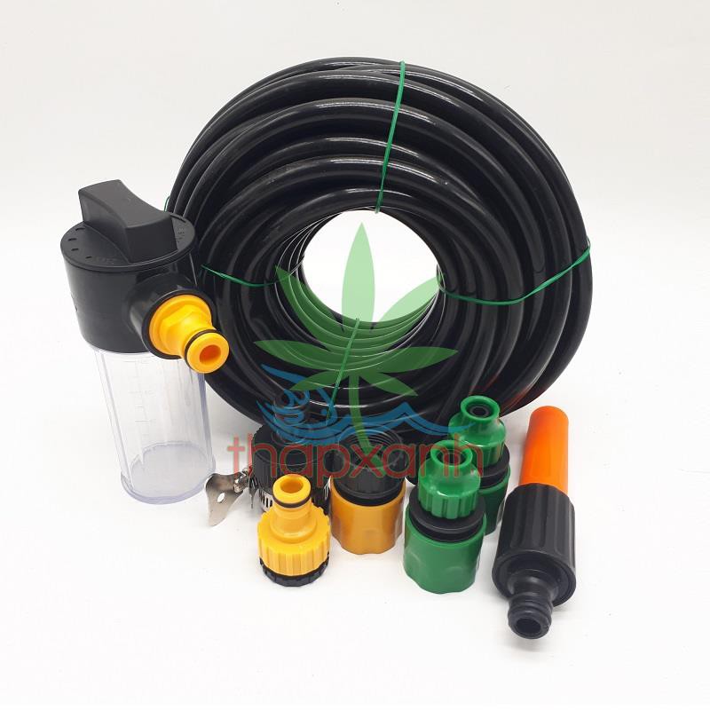 Bộ tưới cây, Rửa xe BTN-7200 nhựa thẳng kèm bình xà phòng + 15m Dây tưới