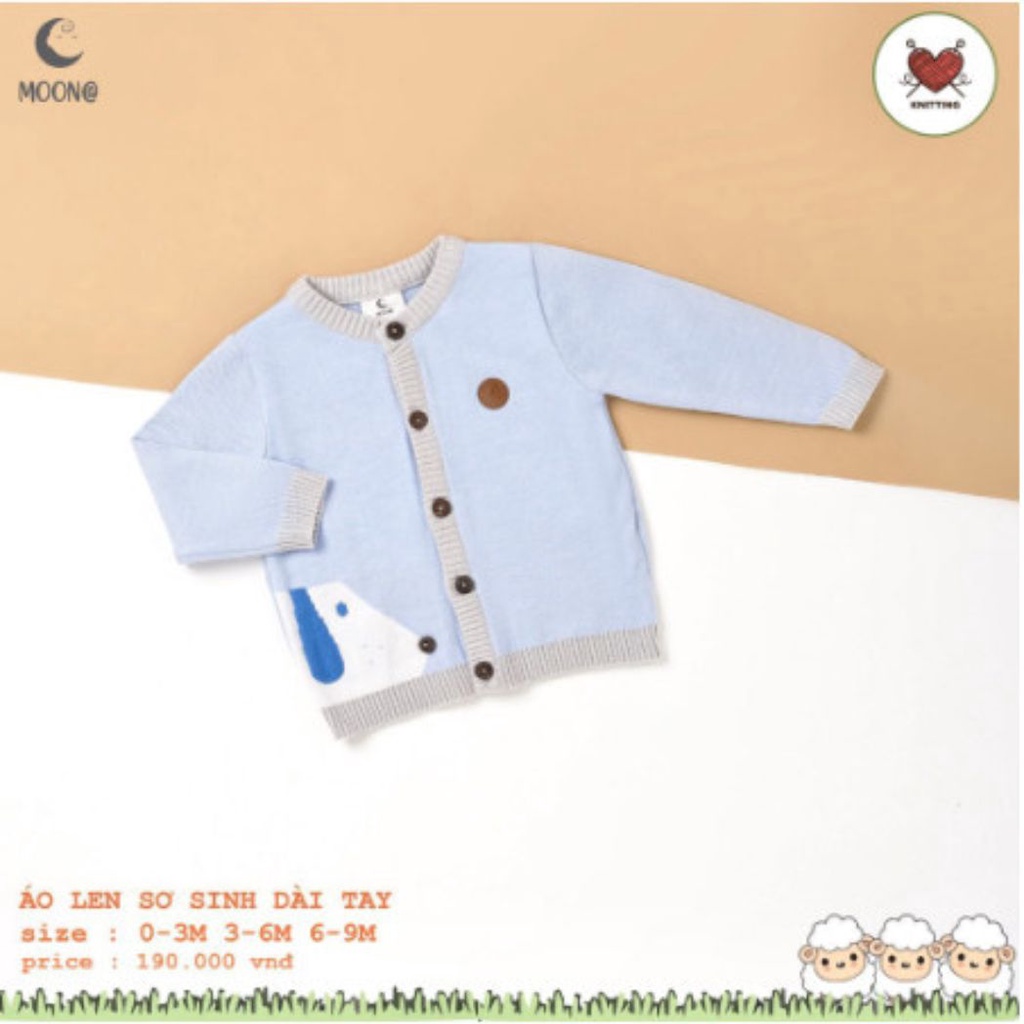 Áo len sơ sinh MOON cài thẳng cho bé trai, bé gái thời trang size sơ sinh đến 9M