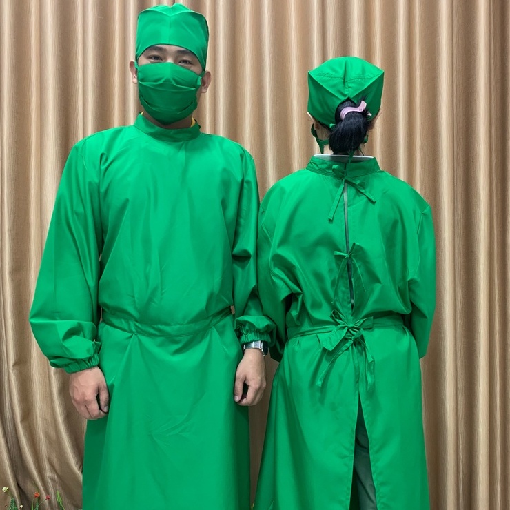 Quần áo choàng phòng mổ NAM NỮ, Đồng phục phẫu thuật màu XANH LỤC (3 Món)