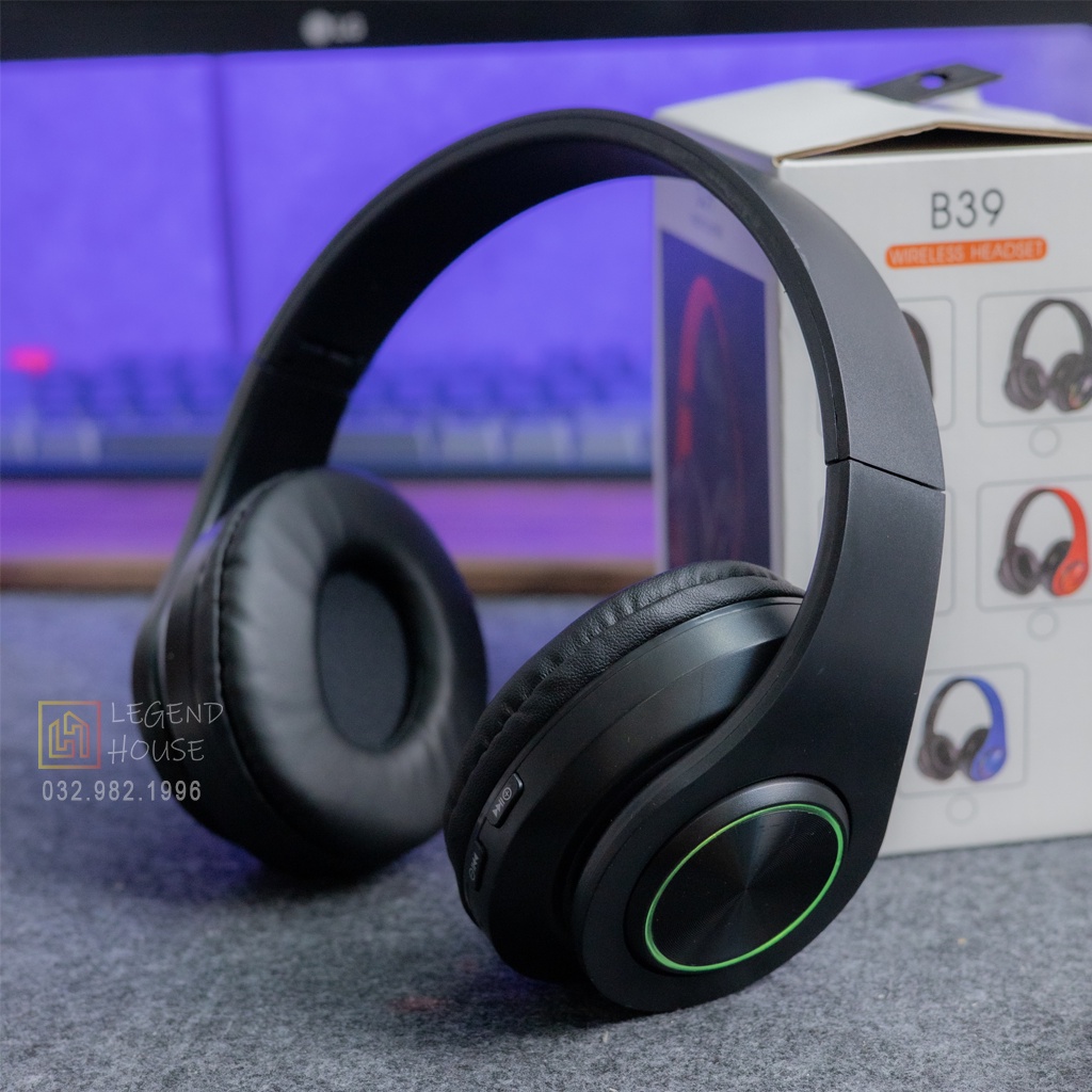Tai nghe chụp tai bluetooth không dây cao cấp B39, headphone bluetooth gaming có thể gập gọn tiện lợi âm bass mạnh mẽ