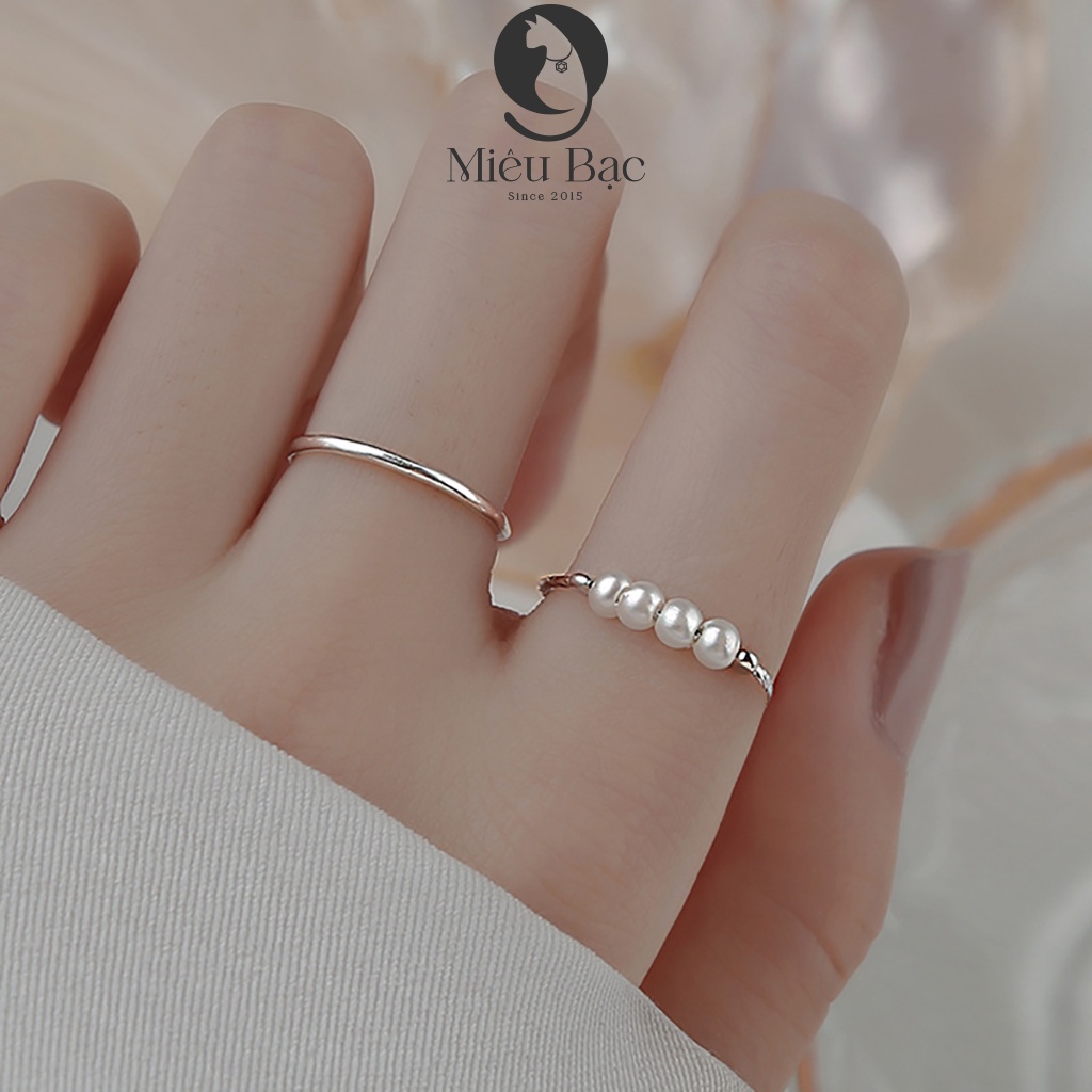 Nhẫn bạc nữ Miêu Bạc đính hạt châu hở sang chảnh freesize chất liệu bạc S925 thời trang phụ kiện trang sức N400432
