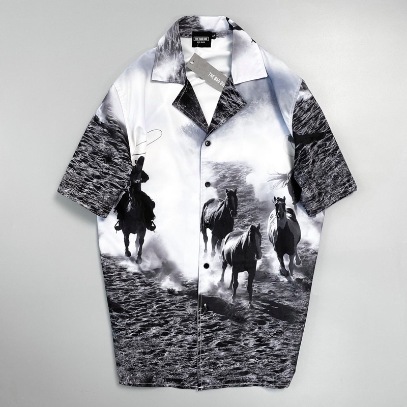 Áo sơ mi hoạ tiết Horse MSW Town , sơ mi ngắn tay form rộng nam nữ unisex