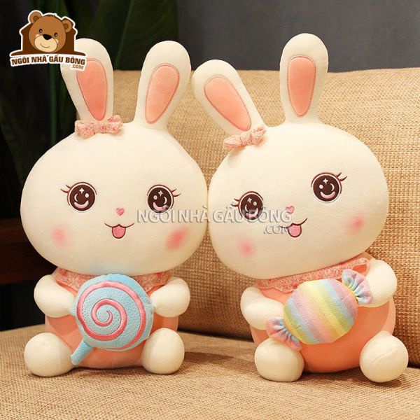 Gấu bông thỏ bông Thỏ ôm bình sữa , thỏ ôm kẹo