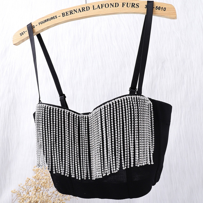 Xiangbao Áo Nịt Ngực Dạng Yếm Nâng Ngực Đính Đá Phối Tua Rua Phong Cách Gothic Steampunk Cho Nữ Ban Đêm Cl