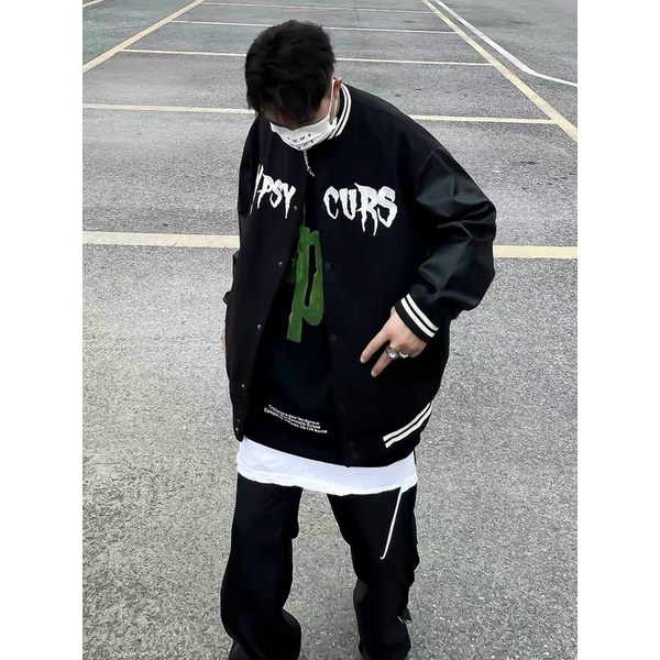 Áo khoác bomber vasity YBSY kaki phối tay da