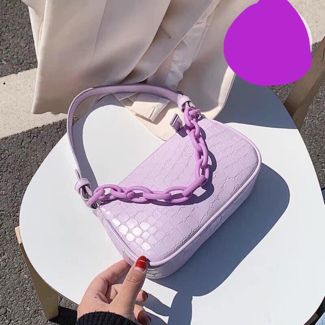 Túi kẹp nách nữ da vân cá sấu dây xích 💖 𝑭𝑹𝑬𝑬𝑺𝑯𝑰𝑷 💖 Túi đeo chéo hàn quốc nữ đẹp viền xích đồng màu 2021 | BigBuy360 - bigbuy360.vn