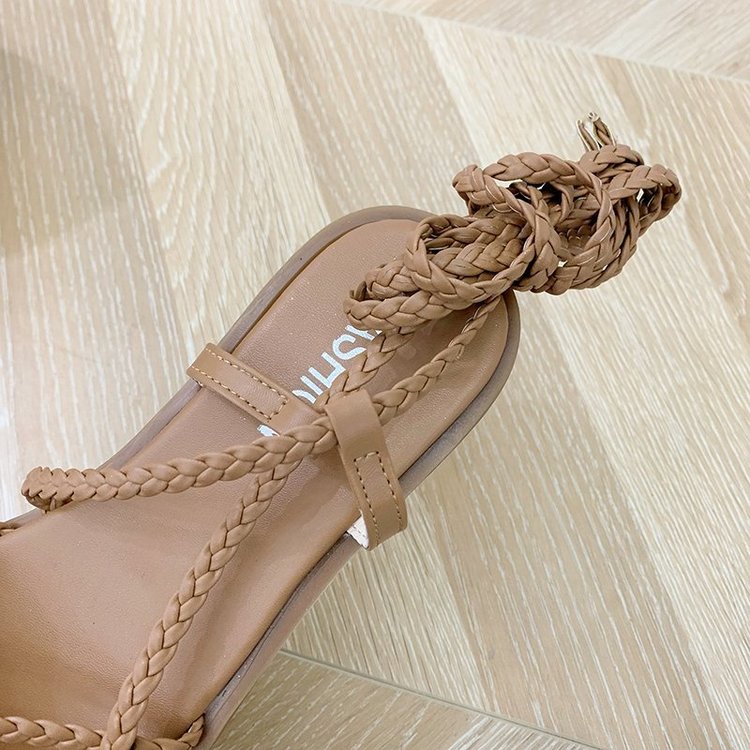 Fashionable Round Head Lace Up Open Toe Flat Sandals for Women