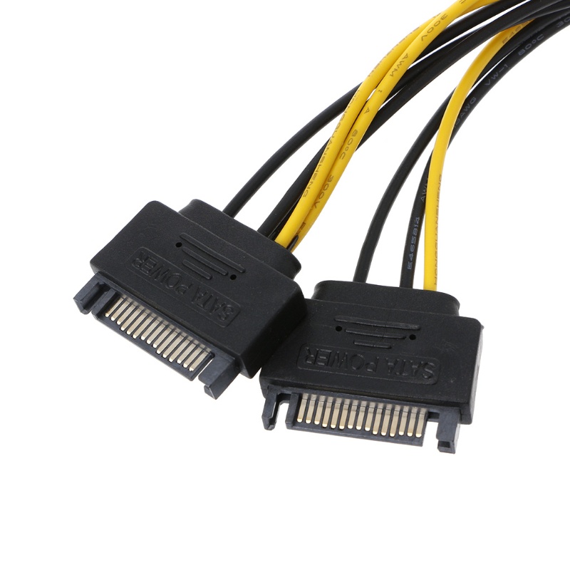 Psy 10Pcs Dual 15Pin SATA To PCI-E 8Pin (6Pin + 2Pin) ideo Card Power Adapter Cable