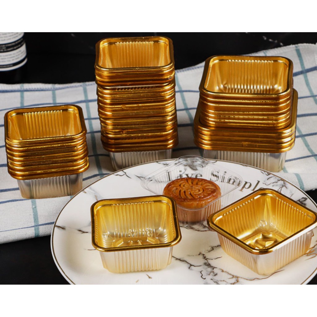 100 cái khay nhựa vàng dùng để đựng bánh trung thu cỡ 100gram, 150gram và 200gram