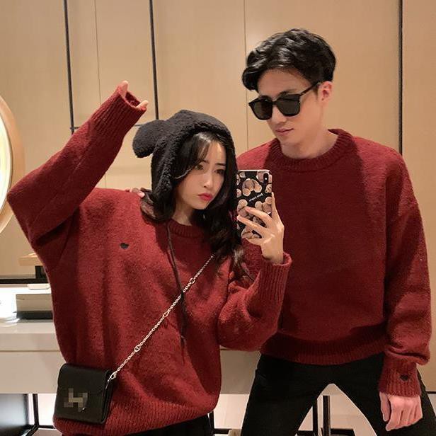 Áo sweater Dệt Kim Chui Đầu In Hình Trái Tim Thời Trang Thu Đông Cho Các Cặp Đôi