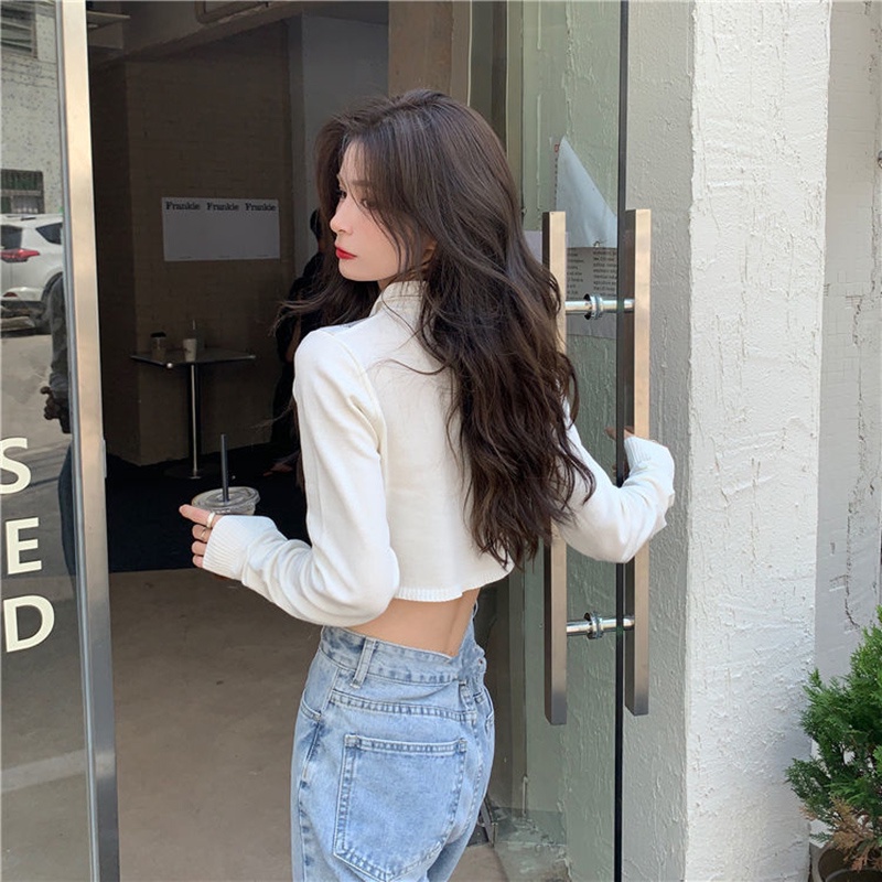Áo croptop cardigan IELGY cổ polo dệt kim cương màu tương phản phong cách retro cho nữ sinh đại học