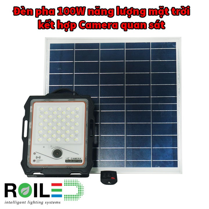 Đèn pha 100W năng lượng mặt trời kết hợp camera quan sát