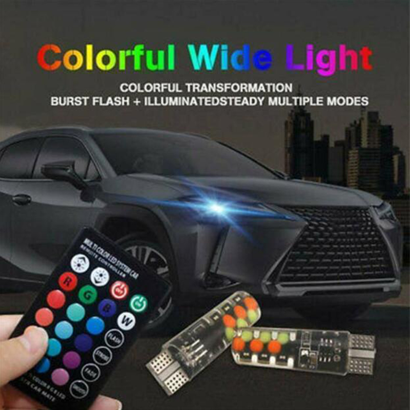 Colorfulswallowfly 2Pcs T10 5050 W5W 6 SMD Remote Control RGB LED Car Dome Reading Light Lamps Bulb CSF