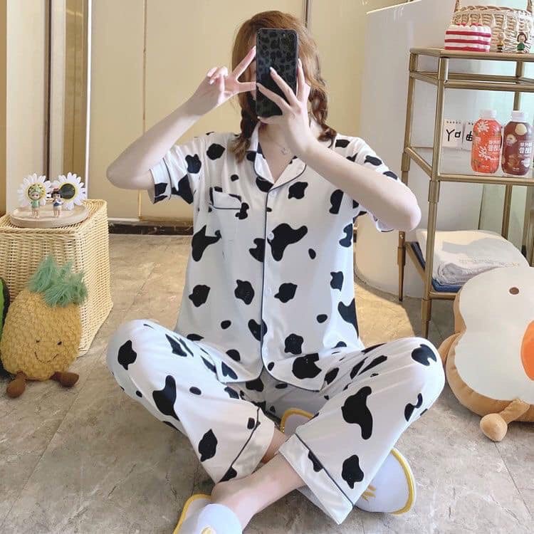 100k 2 bộ đồ ngủ nữ dài - Bộ đồ ngủ pijama nữ quần dài tai cộc chất kate thái hoạt hình dễ thương