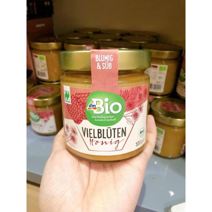 Hũ mật ong hữu cơ Bio DM VieBluten Honig Đức 500g nguyên chất chính hãng lọ thủy tinh - Gemizy Shop