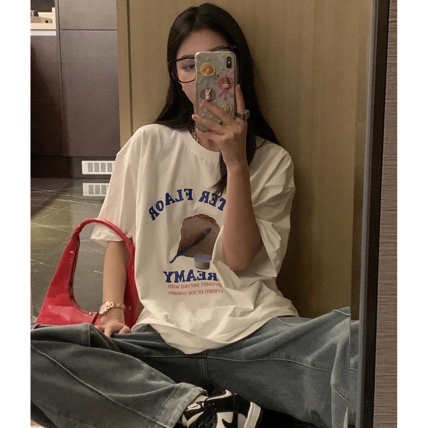 Áo Thun Hàn Quốc Dáng Rộng Ngắn Tay In Chữ 50605