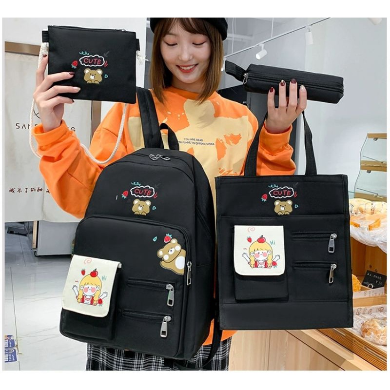 BaLo kute 4 món siêu hot chuẩn mẩu ảnh - Set 4 món Cherry Bé Gái Và gấu