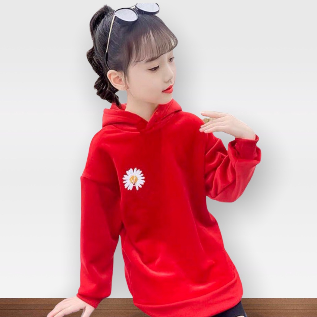 Áo hoodie Con Xinh phom rộng nỉ trẻ em hình in Hoa Cúc thời trang thu đông cho trẻ em từ 4 đến 10 tuổi