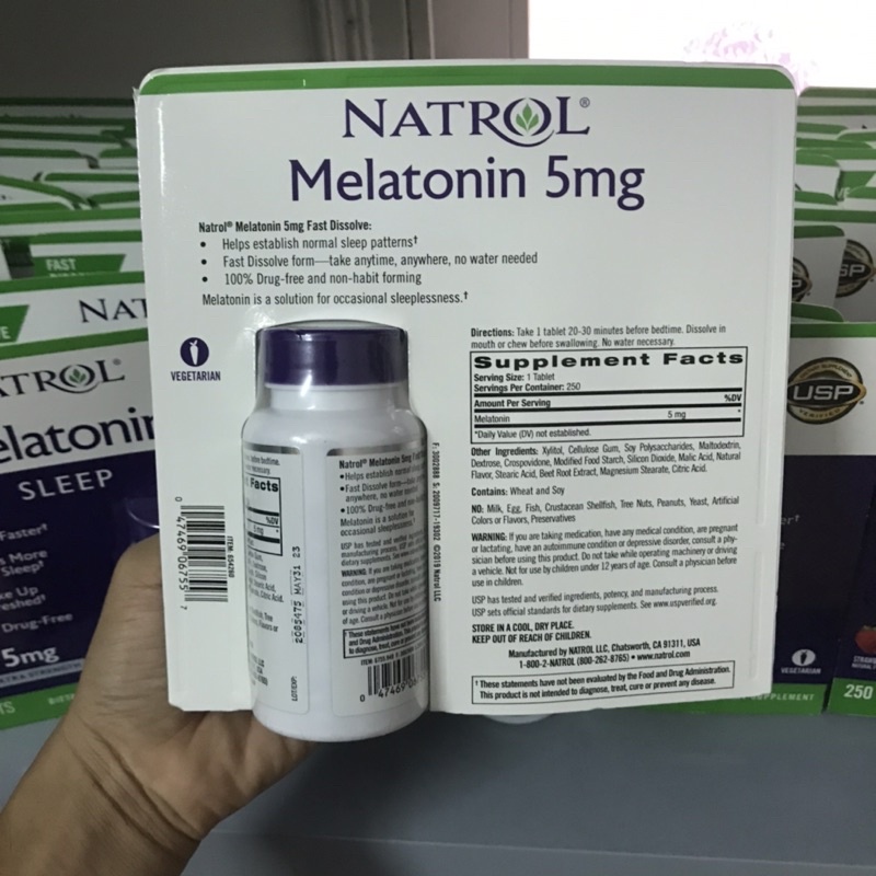 Kẹo Dẻo Ngủ Ngon Melatonin Natrol Gummies 10mg hộp 90v , 5mg hộp 180v của Mỹ