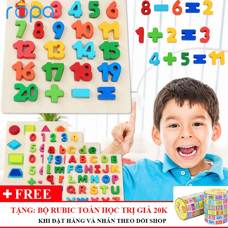 [Tặng Rubic toán học] Combo 02 bảng chữ cái và số cho bé học tập