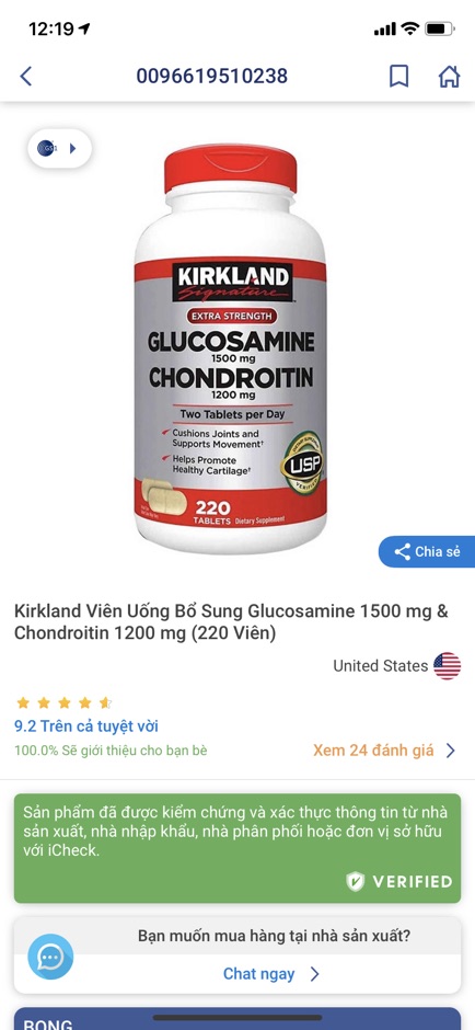 Viên uống Glucosamine 1500mg và Chondroitin 1200mg