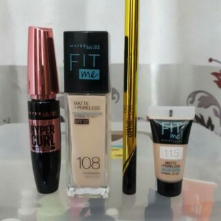 Set 4 sản phẩm của Maybelline ( 2 kem nền, 1 mascara, 1 eyeliner )