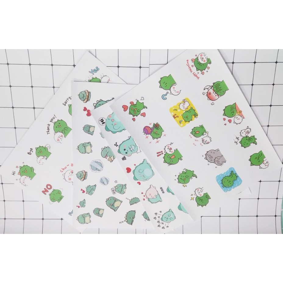 sticker khủng long A4 không bế S4A6  cute dễ thương