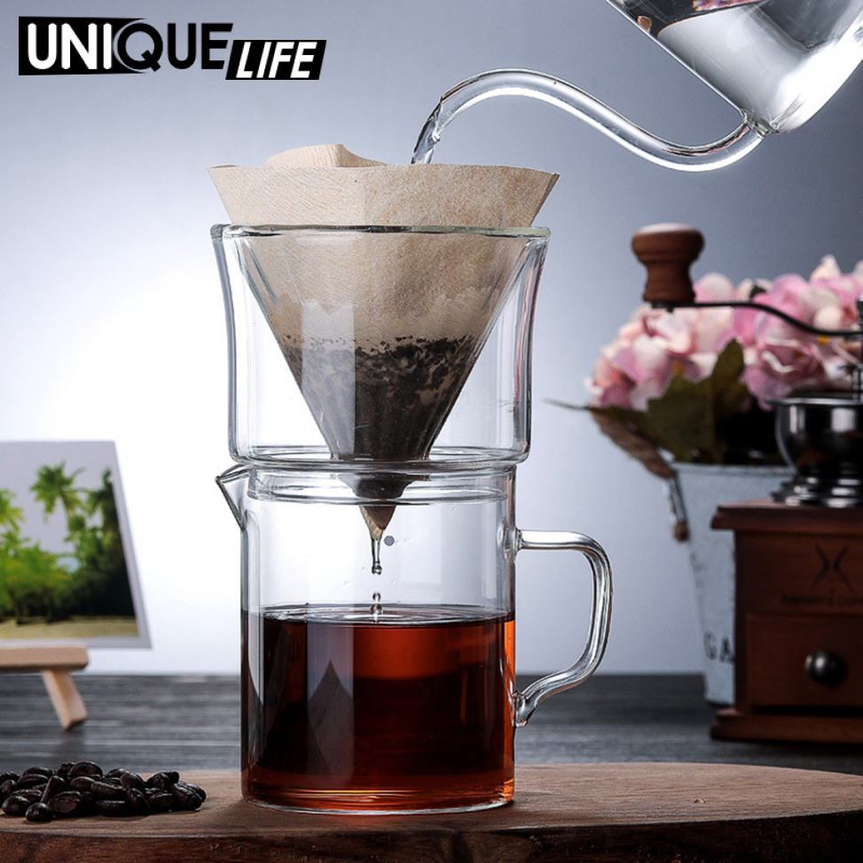 [Unique Life]Glass Coffee Dripper Cup Coffee Sharing Pot Removable Brew Coffee Filter Funnel 1-2 Cups