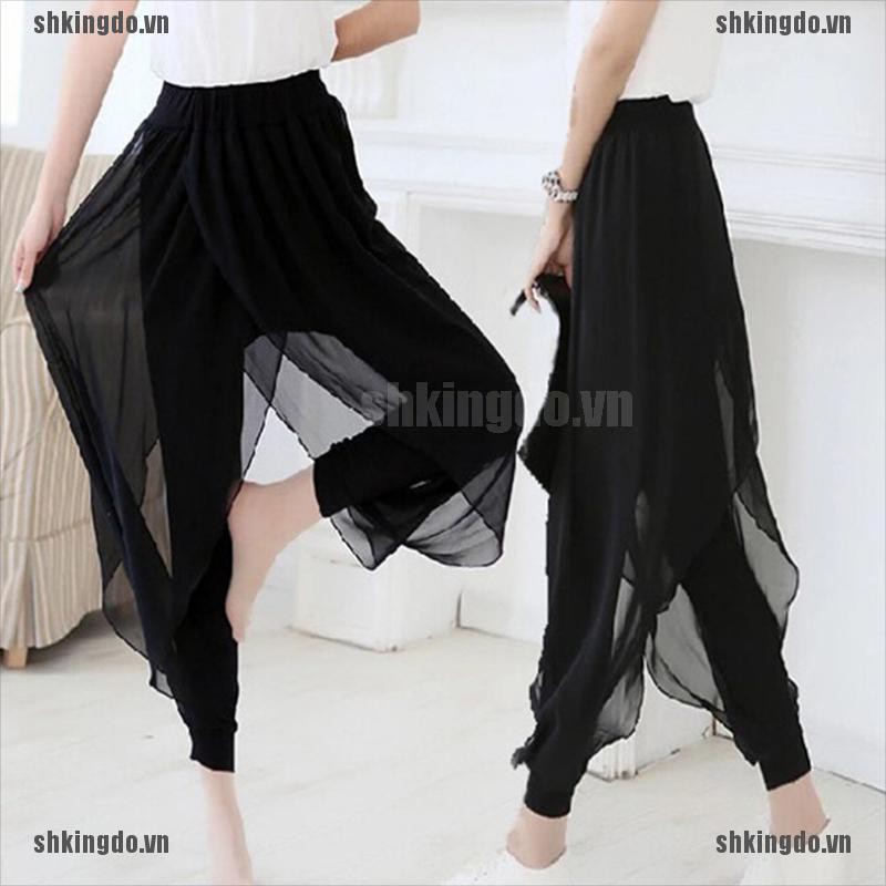 Quần dài ống rộng phối xẻ tà thời trang cho nữ