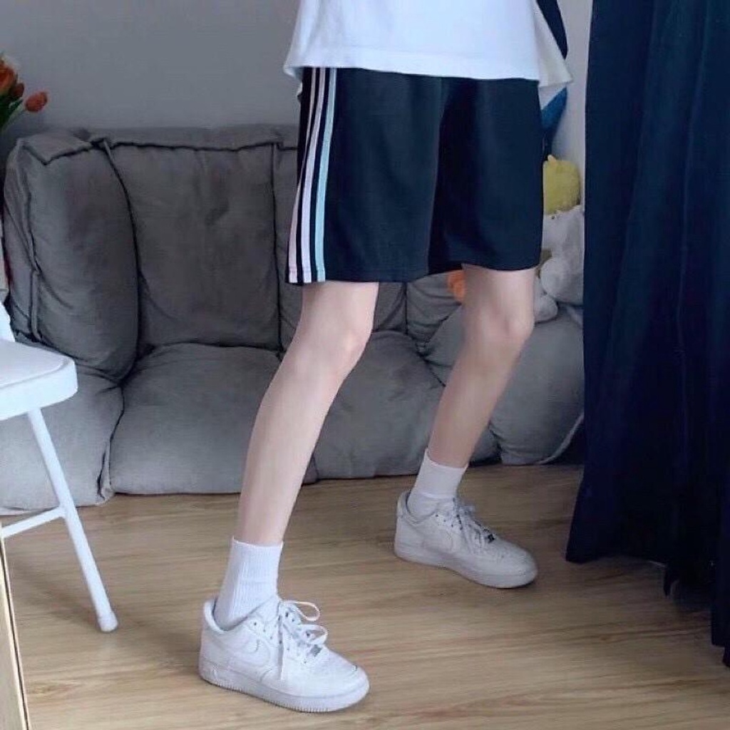 Quần short unisex 3 sọc màu - Sooc đùi thun thể thao học sinh phong cách năng động hàn quốc đẹp ulzzang