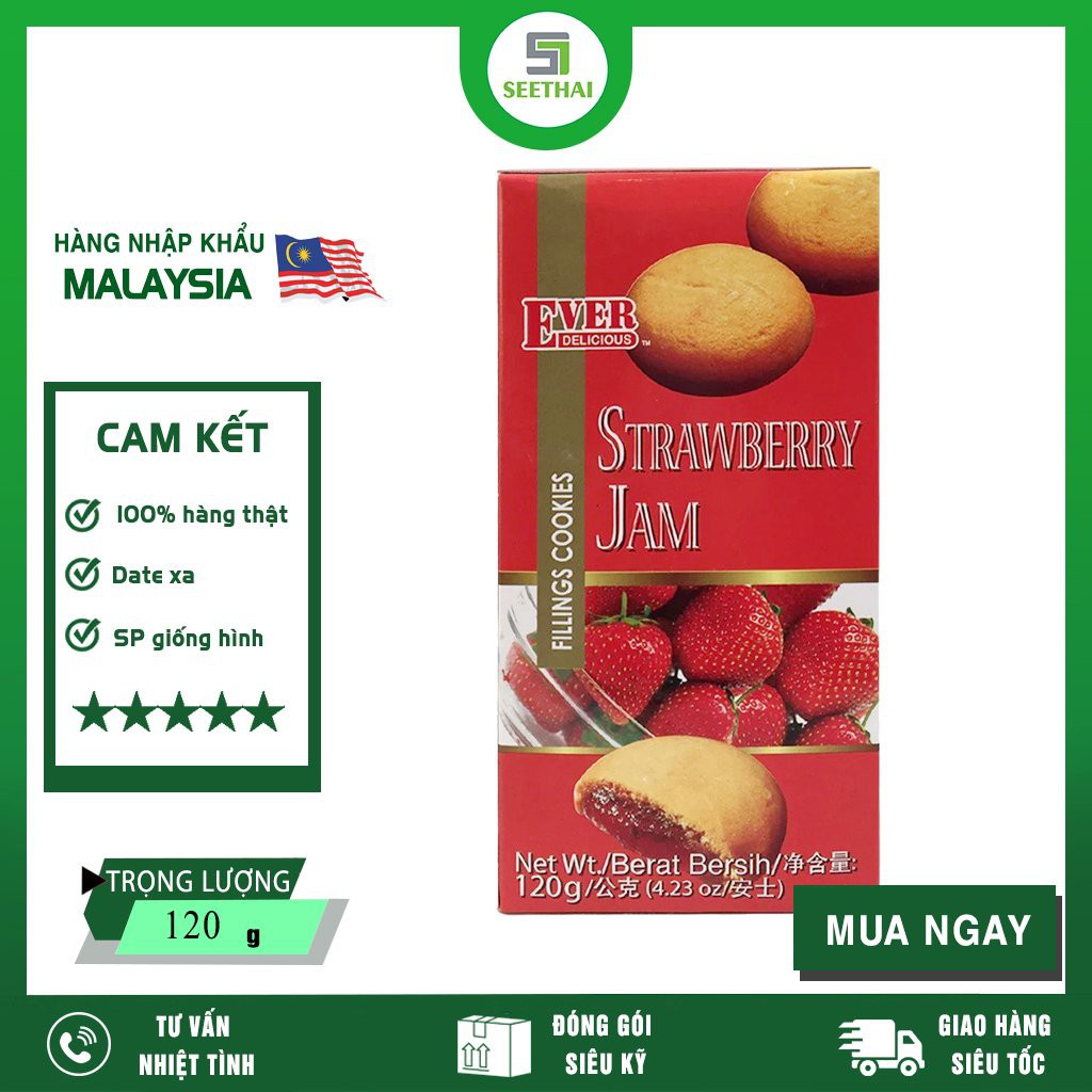 Bánh quy nhân mứt dâu EVER Malaysia 120gr - Strawberry jam fllings cookies