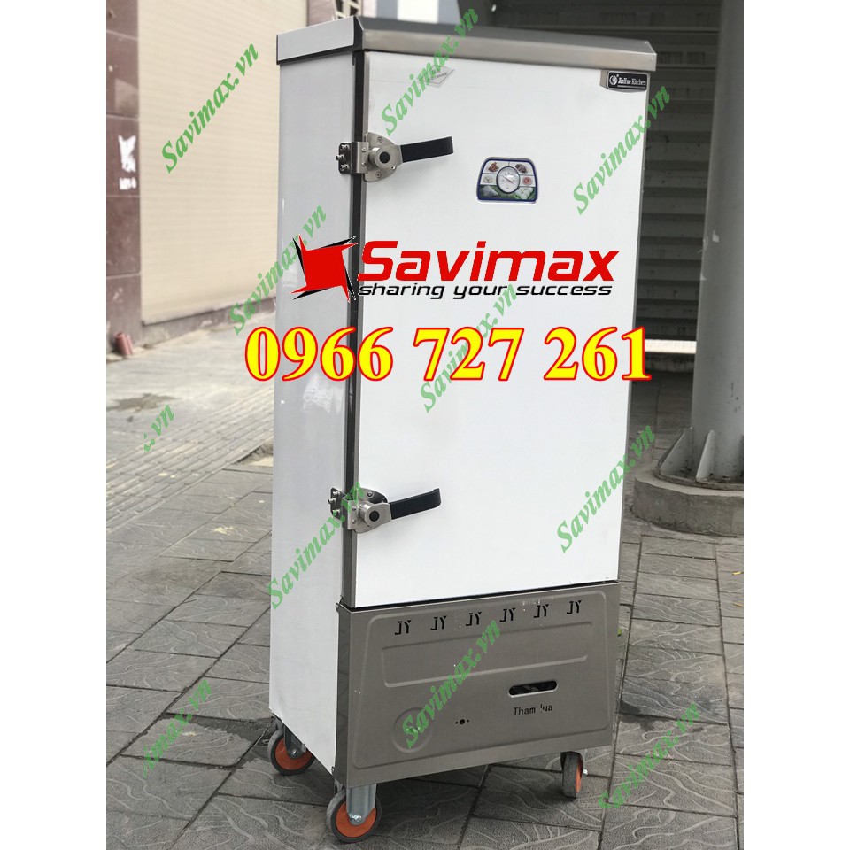 Tủ nấu cơm inox cao cấp 12 khay dùng gas có đồng hồ nấu 40kg gạo