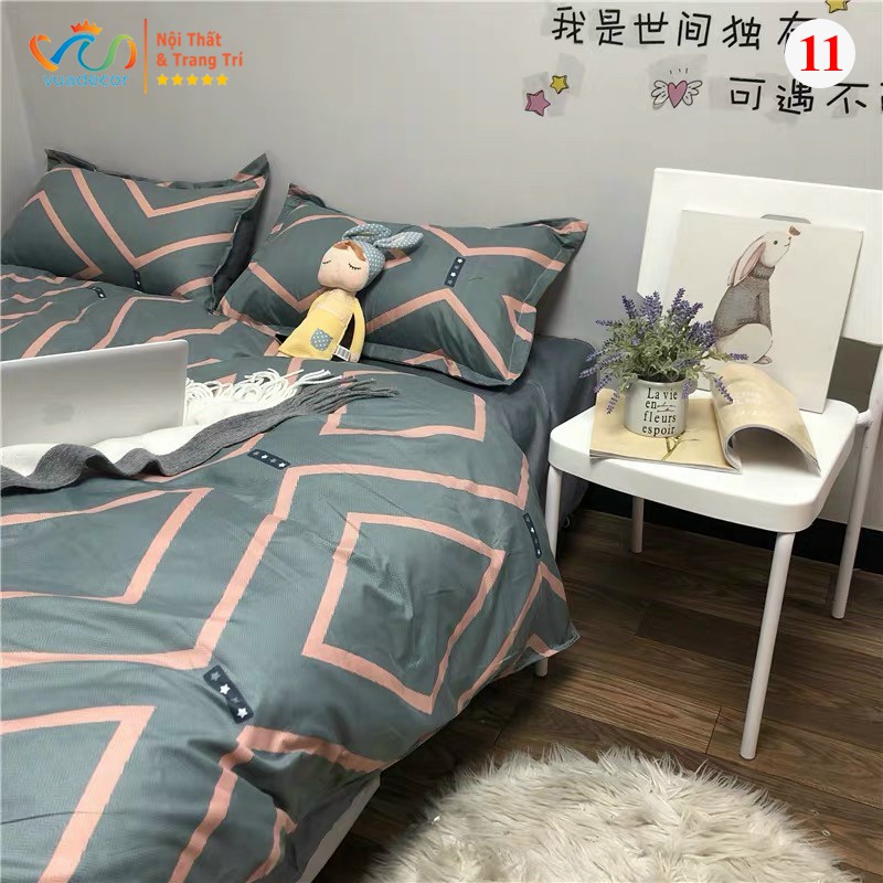 Set vỏ chăn ga gối cotton VUADECOR họa tiết kẻ caro trang trí, decor phòng ngủ phong cách Hàn Quốc cao c