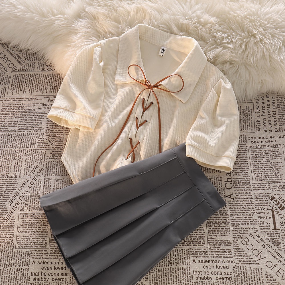 COZOK Bộ Áo Ngắn Tay + Chân Váy Xếp Ly Xinh Xắn Dành Cho Nữ