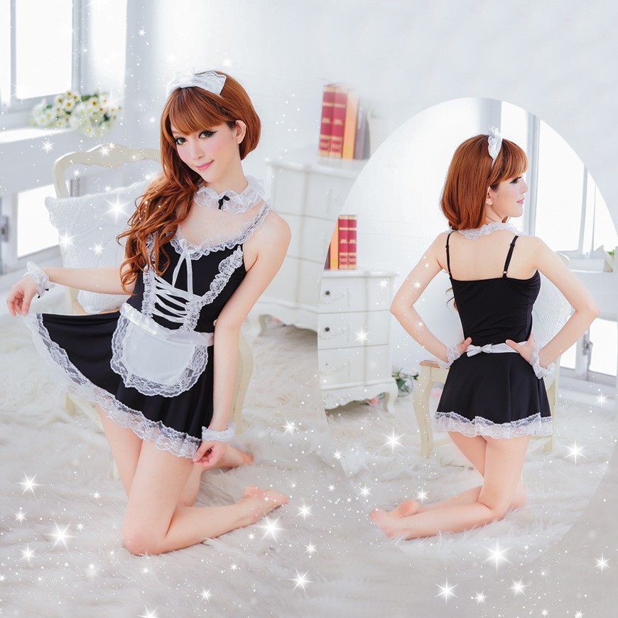 Sét Váy Ngủ Cosplay Cô Hầu Gái 9039 Cá Tính( Đủ phụ Kiện gồm  : Váy + Bờm + Vòng cổ + Chip Lọt khe )