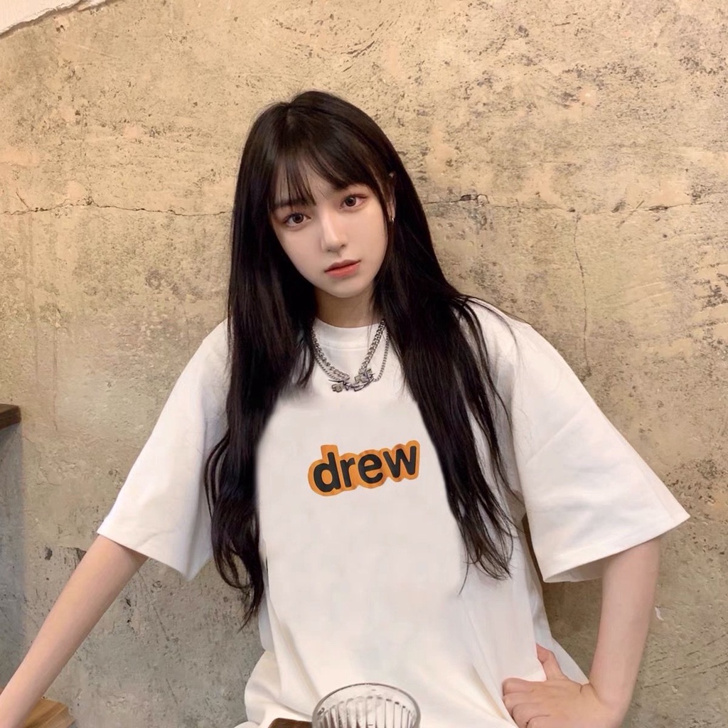 Áo thun nữ tay lỡ Drew dáng rộng unisex basic cổ tròn vải cotton thoáng mát phong cách Hàn Quốc