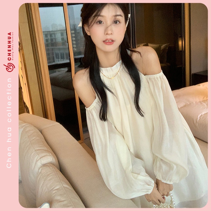 Váy hở vai dài tay ChenHua đầm ngắn xòe đi chơi style hàn quốc đẹp VT163